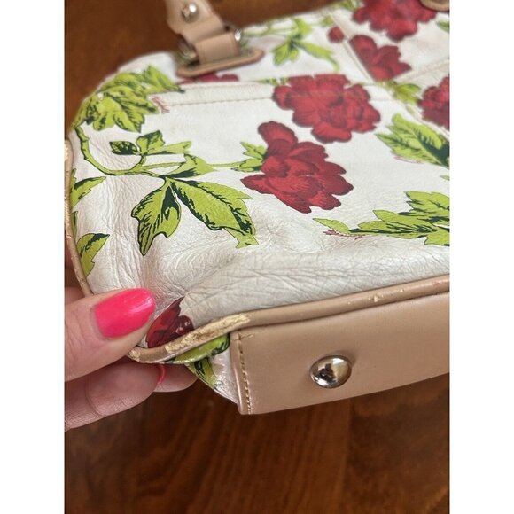 TIGNANELLO Bed of Roses Soft Leather Handbag Shoulder Bag Red Roses White Purse - Picture 5 of 13